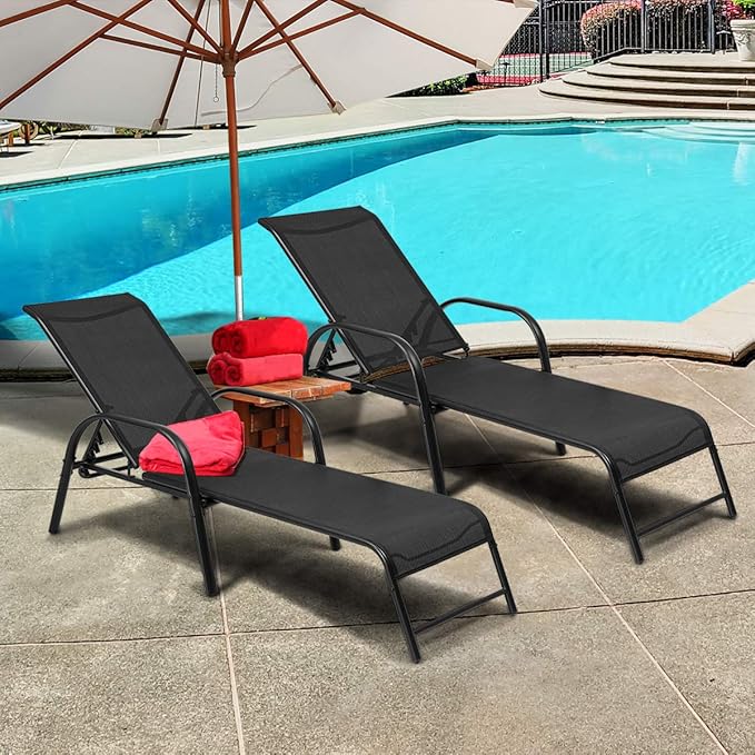 Tangkula Outdoor Patio Lounge Chairs Set of 2, Adjustable Folding Reclining Chaise Lounge - Photo 4