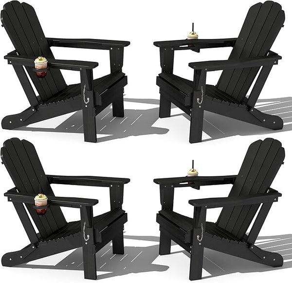 Domi Folding Adirondack Chair Set of 4, HDPE All-Weather Adirondack Chairs with Cup Holder - Photo 1