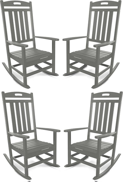Outdoor Rocking Chair Set of 4, All-Weather Resistant Poly Lumber Rocker Chair Outdoor, High Back Plastic Patio Rocking Chairs for Outside Porch Rocker Garden Lawn, Slate Grey