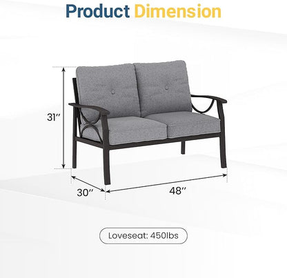 RoyalCraft 2-Pieces Outdoor Patio Furniture Set, Outdoor Metal Sectional Furniture with Cushions, Outdoor Conversation Set with Coffee Table for Backyard, Garden, Balcony, Deck, Grey