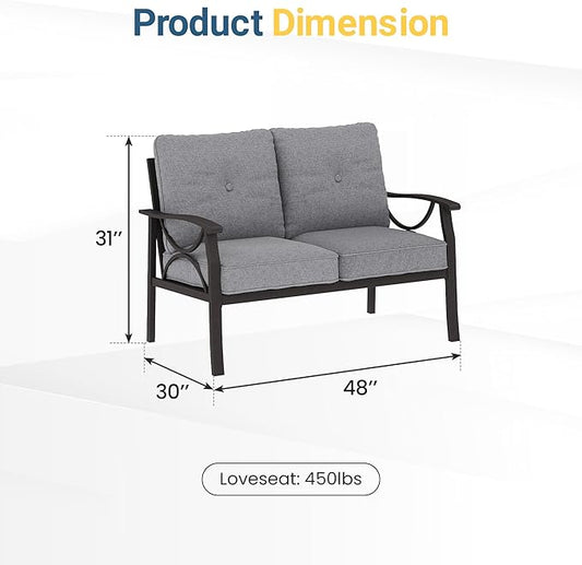 RoyalCraft 2-Pieces Outdoor Patio Furniture Set, Outdoor Metal Sectional Furniture with Cushions, Outdoor Conversation Set with Coffee Table for Backyard, Garden, Balcony, Deck, Grey