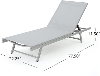 Christopher Knight Home Salton Outdoor Mesh Loungers with Aluminum Frame, 4-Pcs Set, Grey / Dark Grey