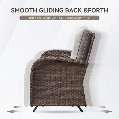 Patio Loveseat Wicker Loveseat Rattan Glider Sofa with Curved Armrest Thicking Back & Seat Cushions for Garden Balcony Backyard Brown Wicker|Beige Cushions (B) Patio Loveseat Glider