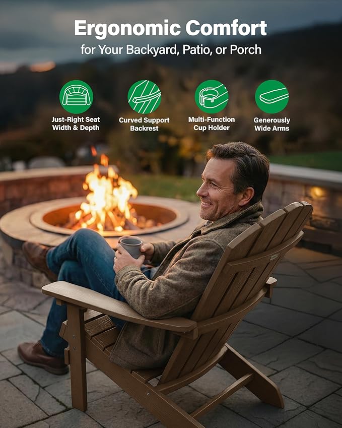 YEFU Adirondack Chairs Set of 6: Outdoor Chair HIPS Plastic Adirondack Chairs - Patio Chairs with Wood Texture - Lawn - Photo 8