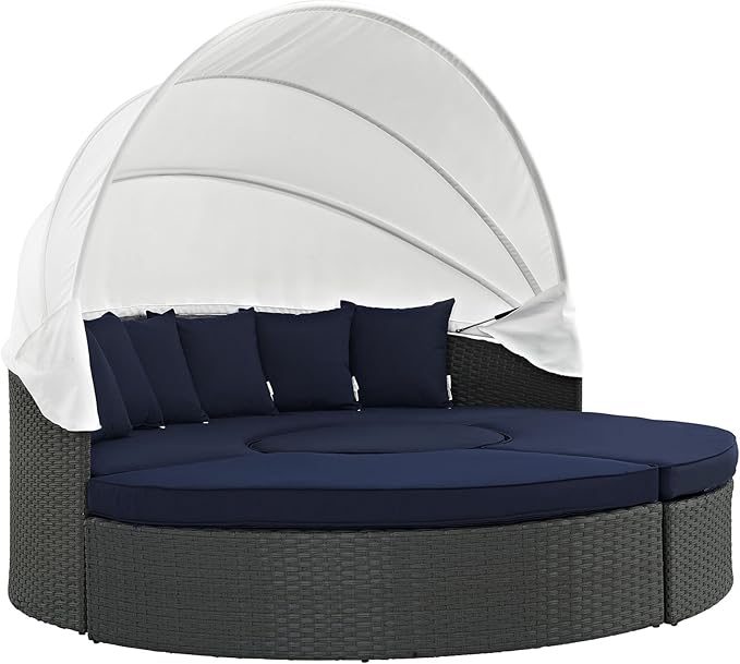 Modway Sojourn Outdoor Patio Sunbrella Sectional Daybed with Canopy in Canvas Navy