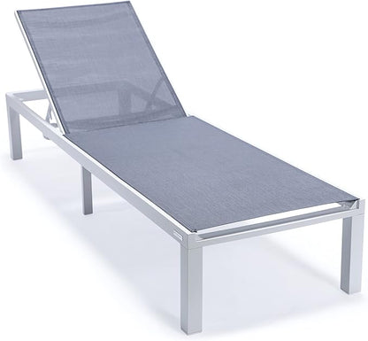 LeisureMod Marlin Aluminum Outdoor Chaise Lounge Chair - Mesh Sling Fabric Seat White Aluminum Frame Beach, Pool Lounge Chair for Modern Patio Lawn, Garden and Backyard (Dark Grey)