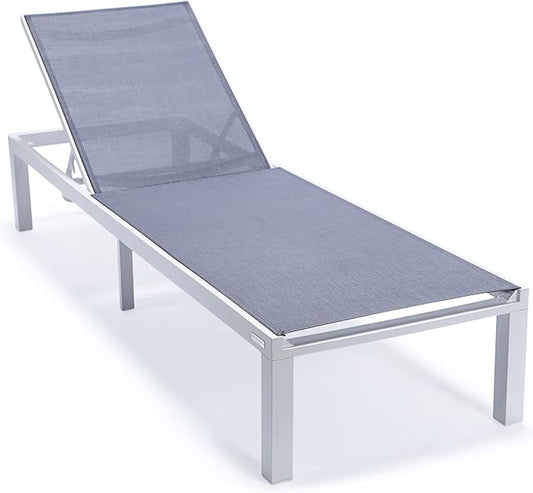LeisureMod Marlin Aluminum Outdoor Chaise Lounge Chair - Mesh Sling Fabric Seat White Aluminum Frame Beach, Pool Lounge Chair for Modern Patio Lawn, Garden and Backyard (Dark Grey)