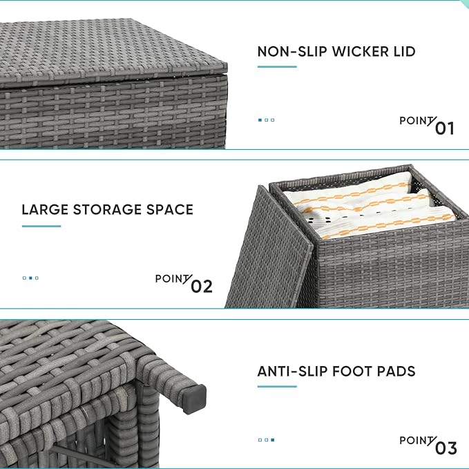 Verano Garden Outdoor Wicker Side Table Set of 2, Small Storage Rattan Wicker End Table - Photo 5
