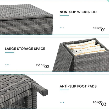 Verano Garden Outdoor Wicker Side Table, Small Storage Rattan Wicker End Table, Square Resin Coffee Table for Garden Porch Deck Living Room Backyard (Gray)