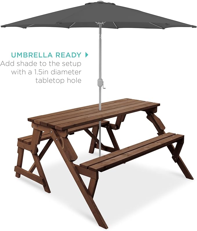 Best Choice Products 2-in-1 Transforming Interchangeable Outdoor Wooden Picnic Table Garden Bench for Backyard, Porch - Photo 5