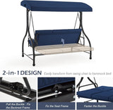 AECOJOY Porch Swing Chair, 3 Seats Porch Swing Adjustable Canopy Outdoor Swing with Stand Patio Swing Bed with - Photo 2
