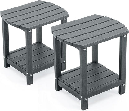 Adirondack Small Outdoor Side Table - Weatherproof HDPE Patio End Table with 2-Tier Storage for Firepit, Balcony, Garden, Poolside or Bathroom (Grey, Set of 2)