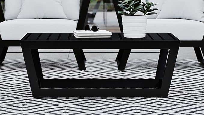 Modern Outdoor Patio Nadie Stainless Steel Coffee Table - Black