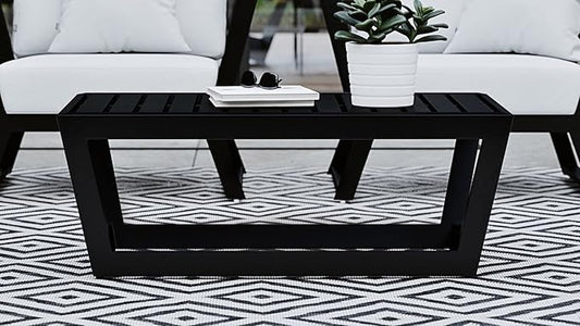 Modern Outdoor Patio Nadie Stainless Steel Coffee Table - Black