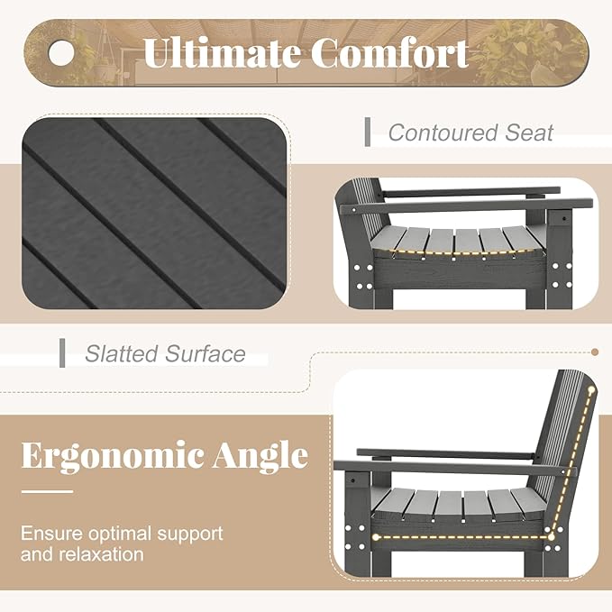 RELAX4LIFE 2-Person Patio Outdoor Bench - 52’’ All-Weather HDPE Garden Bench with Armrests & Slatted Backrest, Patio Bench for Front Porch Park Poolside Backyard, 705 LBS Weight Capacity (Grey)