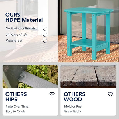 nalone Adirondack Side Table 16.5" Outdoor Side Table HDPE Plastic Double Adirondack End Table Small Table for Patio (Aruba)