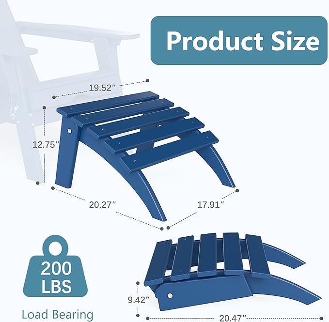 Adirondack Ottoman, Folding Adirondack Ottoman for Adirondack Chair, HDPE All Weather Outdoor Footstool for Patio, Backyard, Porch, Garden, Navy Blue