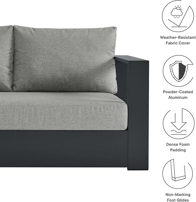 Modway Tahoe Aluminum 3-Piece Outdoor Patio Furniture Gray, Modular Sectional Sofa Set with Weather-Resistant Cushions - Photo 5