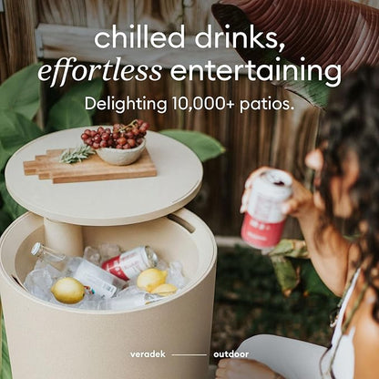 Veradek Kona Cooler Side Table – 2-in-1 Outdoor Patio Side Table w/Cooler | Insulated 40L Capacity | Modern Accent Décor for Hosting, BBQ, Poolside