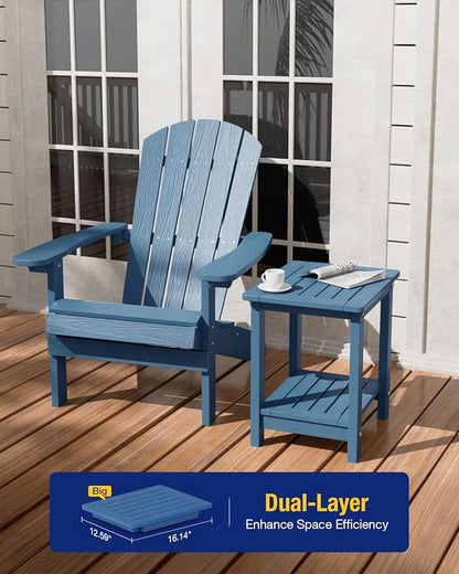 YEFU Outdoor Side Table for Patio: 16" HIPS Weather - Resistant Adirondack Tables - Waterproof Small Square End Tables for Backyard Pool Porch Balcony - Indoor Outdoor Double Layer Table Navy Blue