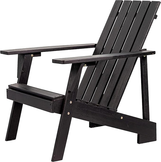 JONATHAN Y PAT1001D Irving Outdoor Patio Modern Acacia Wood Adirondack Chair for Garden, Lawn, Backyard, Pool, Deck, Beach, Firepit, Black