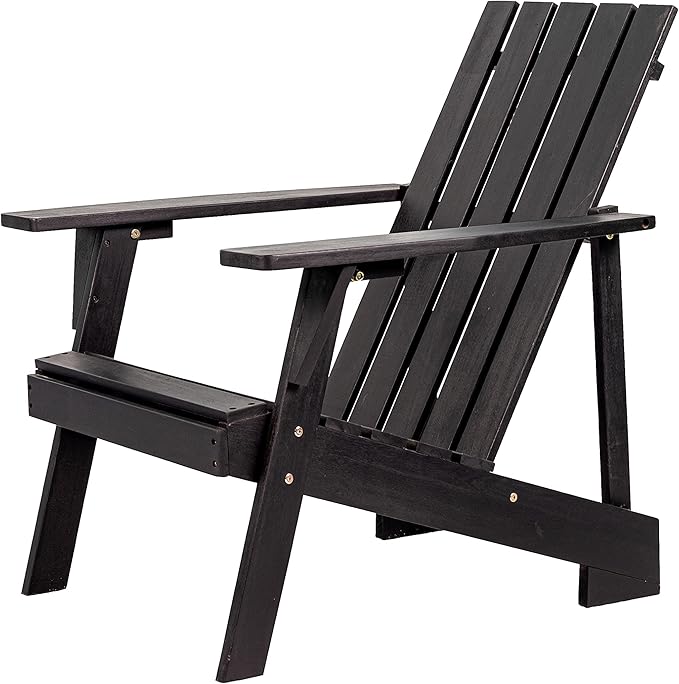 Eyely PTA1001D Spencer Outdoor Patio Modern Acacia Wood Adirondack Chair, Black for Mid-Century, Classic, Modern, Cottage, Farmhouse, Rustic