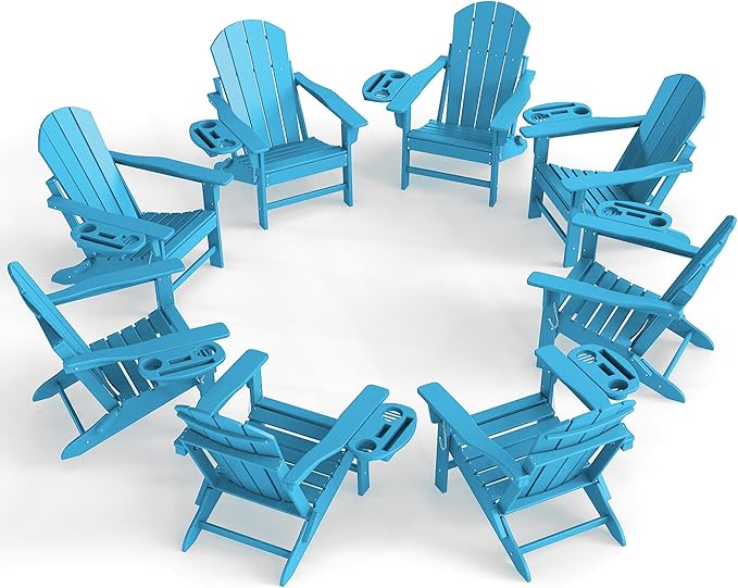 Adirondack Chair Set of 8, HDPE Folding Adirondack Chair with Multifunctional Cup Holder - Photo 1