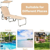 GYMAX Beach Chair with Canopy Shade, Folding Tanning Lounge with Adjustable Backrest, Carry Handle & Side Pocket - Photo 9