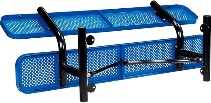 Global Industrial 6'L Heavy Duty Outdoor Steel Picnic Bench with Backrest, Perforated Metal, Portable Outdoor Bench, 1000 lbs Capacity, Blue, 72" L x 24" W x 33" H