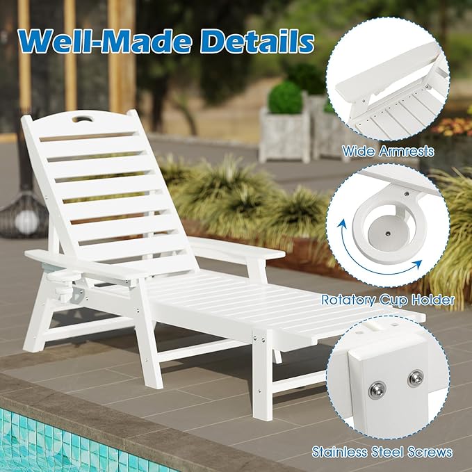 Giantex Lounge Chair Outdoor, Oversized Chaise Lounge Chair with 4-Position Backrest, Rotatory Cup Holder - Photo 6