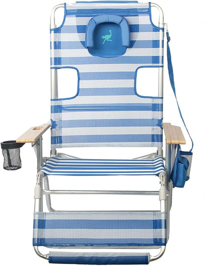 Ostrich Altitude 3N1 Lightweight Lawn Beach Reclining Lounge Chair w/Footrest, Outdoor Furniture for Patio, Balcony, Backyard, or Porch, Blue Stripe
