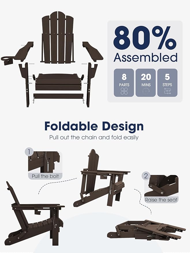 KINGYES Adjustable Folding Adirondack Chair Set of 2, 3-Position Reclining Adirondack Chairs with Cup Holder - Photo 9