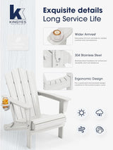 KINGYES Folding Adirondack Chair Set of 2, HDPE All-Weather Folding Adirondack Chair, White - Photo 3