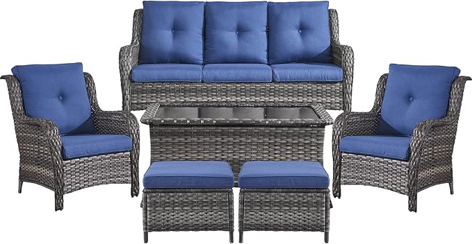 Belord Patio Wicker Sofa Set 6 Pieces Patio Furniture Set Outdoor Couch, 2 Patio Wicker Chairs with 1 Sofa - Photo 2