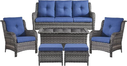 Belord Patio Wicker Sofa Set 6 Pieces Patio Furniture Set Outdoor Couch, 2 Patio Wicker Chairs with 1 Sofa, Coffee Table and Ottomans, Patio Conversation Set for Porch Garden Deck Balcony Poolside