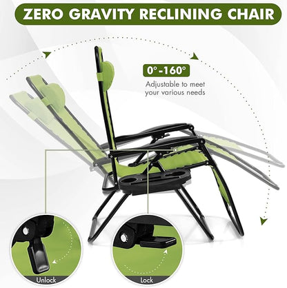 Giantex 2 PCS Zero Gravity Chair, Outdoor Chaise Lounge with Cup Holder, Patio Folding Chairs Recliner for Yard Pool Lawn Balcony