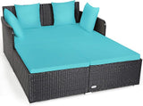 COSTWAY Outdoor Patio Rattan Daybed, Sponge Cushioned Loveseat Sofa with 4 Pillows, Wicker Furniture Sunbed for Balcony - Photo 1