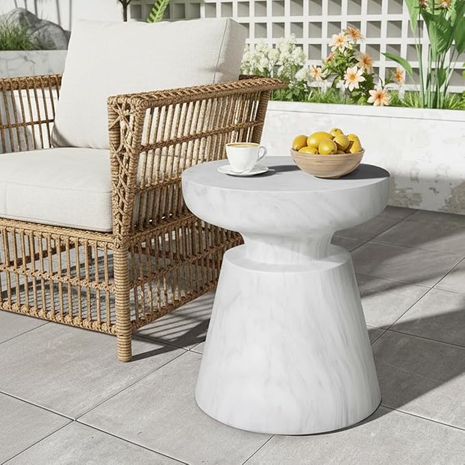 Outdoor Side Table Round Concrete End Table Faux Stone Side Tables Travertine Small Coffee Tables for Indoor Outdoor - Photo 5