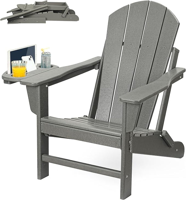 FOOWIN Folding Adirondack Chair, HDPE Adirondack Chairs with Cup Holder - Photo 1