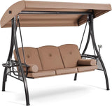 HOMREST 3 Seat Outdoor Porch Swing with 1.5" Deepened Cup Holder, Adjustable Canopy, Patio Swing Bed with Stand - Photo 1
