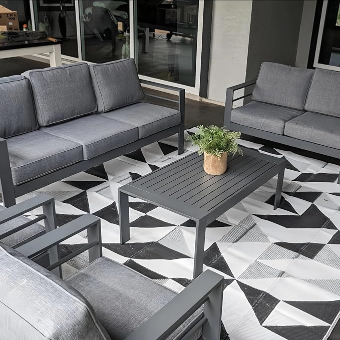 LayinSun Aluminum Outdoor Patio Coffee Table Modern Rectangle All-Aluminum End Table with Metal Frame - Photo 7