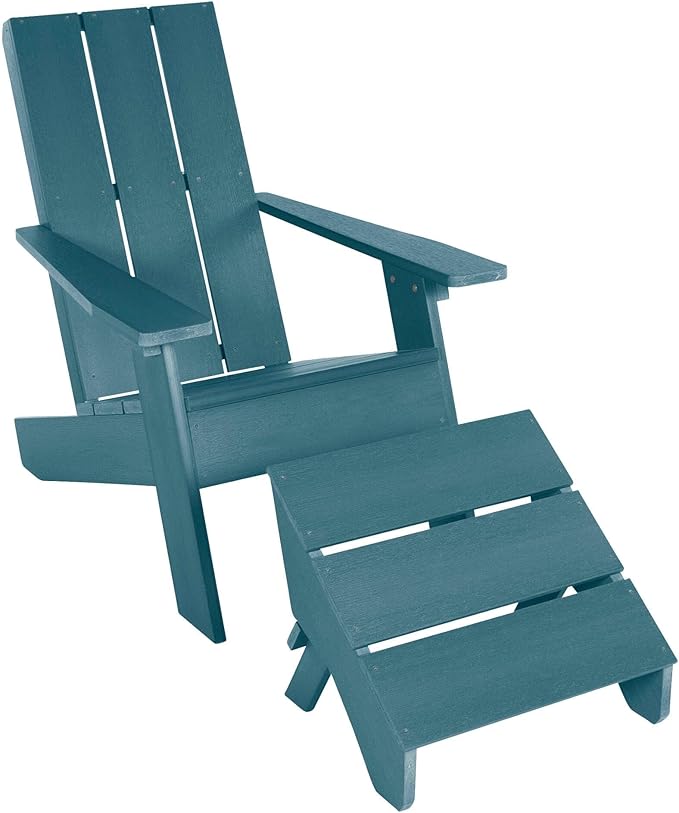 Highwood Italica Modern Adirondack Chair and Ottoman, 2-Piece Set, Federal Blue