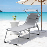 Unovivy Outdoor Lounge Chair with Canopy, Folding Tanning Chair with 5-Position Reclining Back - Photo 3