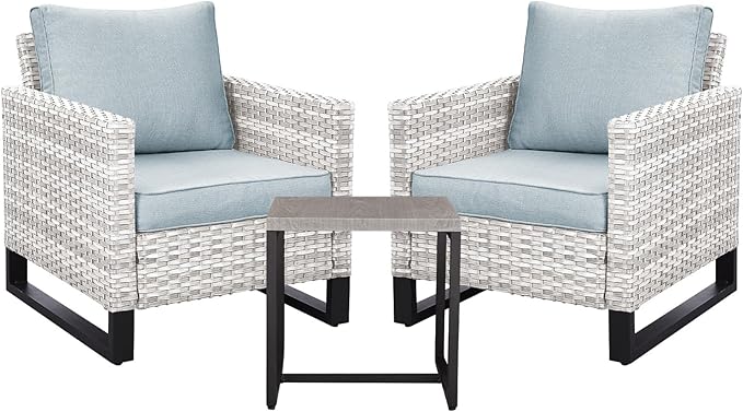 Wicker Outdoor Patio Chairs Set - 3 Piece Rattan Patio Furniture Bistro Chairs Set with Waterproof Wicker - Photo 7