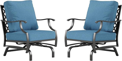 Metal Outdoor Rocker Patio Chairs Set of 2 with 5.75" Extra Thick Cushion, 2 Piece High Back Rocker Patio Chair All Weather Outdoor Furniture Seating for Deck Balcony Porch, Denim Blue
