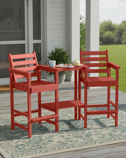 Tall Adirondack Chairs Set of 2, Bar Height HDPE Outdoor Chairs with Connecting Tray & Umbrella Hole, Balcony Patio Adirondack Chairs for Deck, Garden, Lawn (Terracotta)