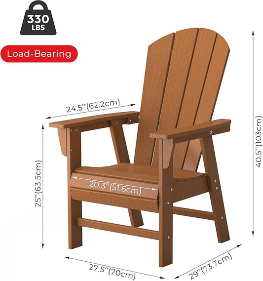Costaelm Outdoor Adirondack Chair, HDPE Patio Balcony Chair, Portside Seashell Nautical Curveback Adirondack Chair and Fire Pit Chairs, Teak