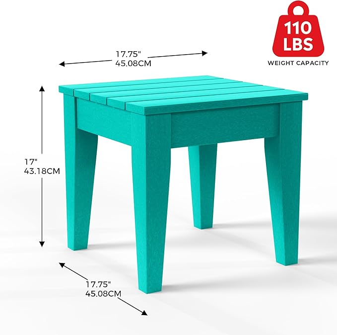 Costaelm Small Outdoor Side Table, Patio End Table Weather Resistant Outdoor Coffee Table, Square Conversation Table for Indoor, Porch, Balcony, Garden, Poolside, Deck, Turquoise