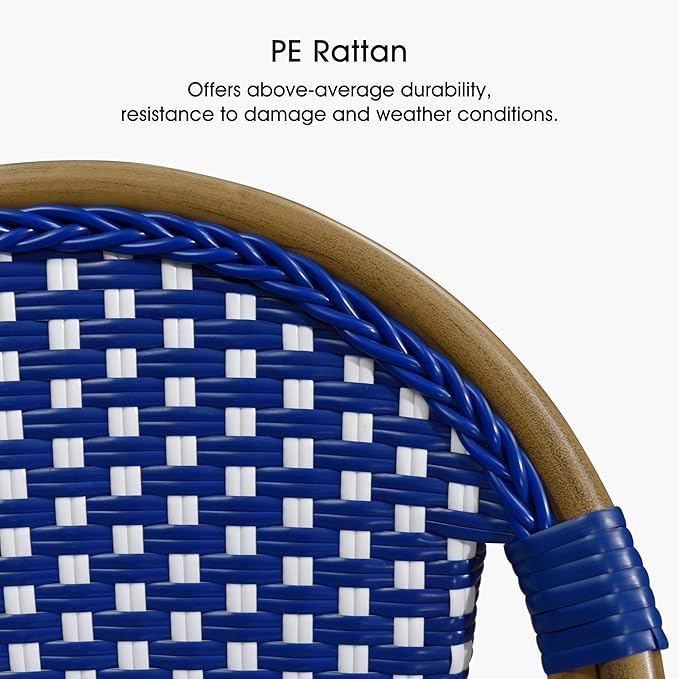 PURPLE LEAF French Counter Height Bar Stool Set of 2 25" Bamboo Print Finish Patio Bar Chairs with Back Rattan Bar - Photo 4