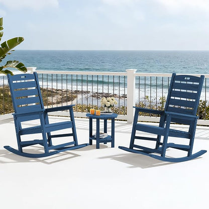 SERWALL Outdoor Rocking Chair Set of 4, Oversized HDPE Patio Rocking Chair with Footrest for Adults, All Weather Porch Rocker for Deck Patio Balcony, Navy